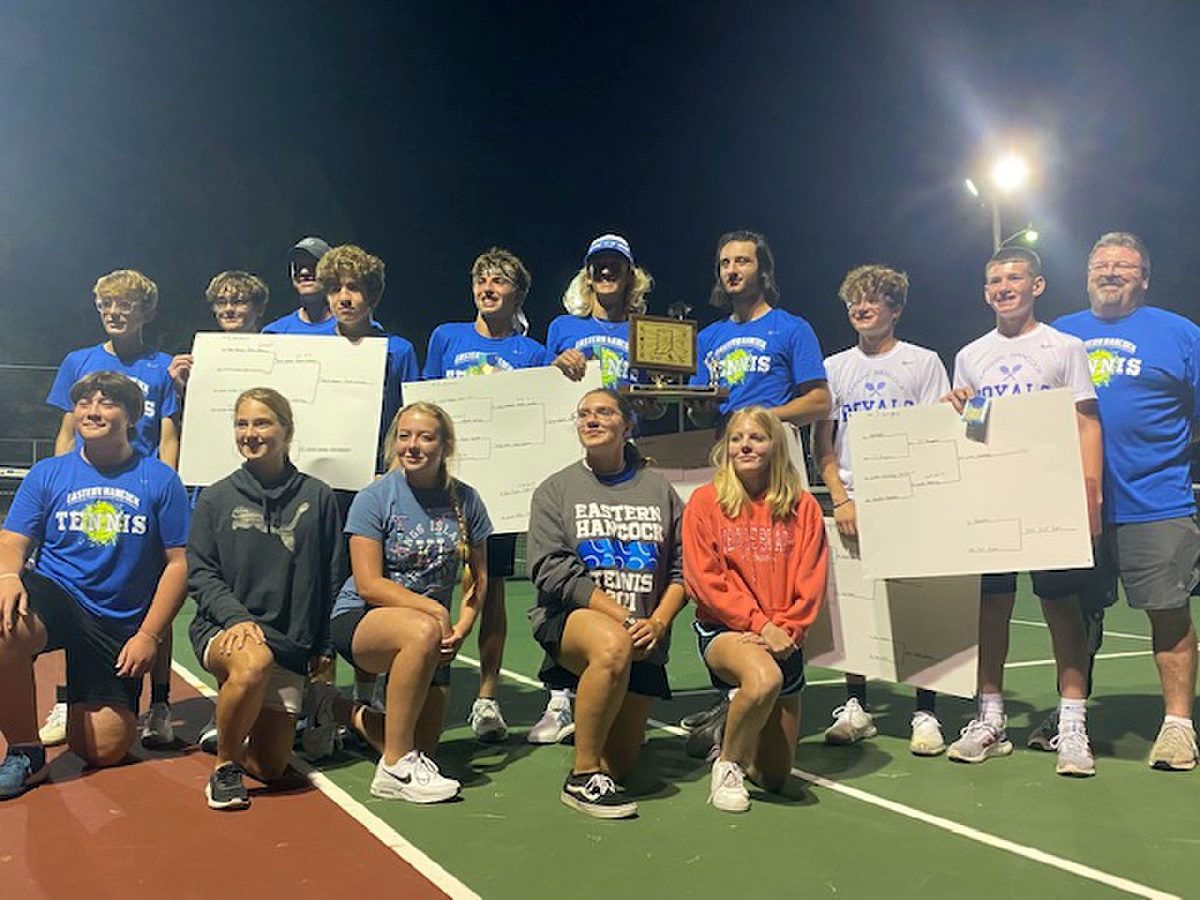The Eastern Hancock boys tennis team finished a perfect 10-0 on Friday night at Riley Park to win its second MEC team title in three years. (submitted photo)
